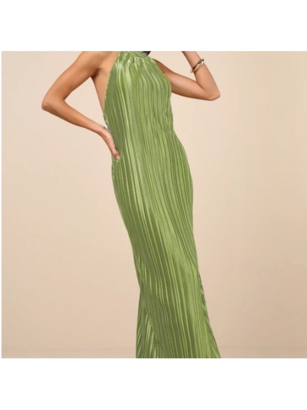 Elegant Green Pleated Halter Wedding Guest Dress/Gown
